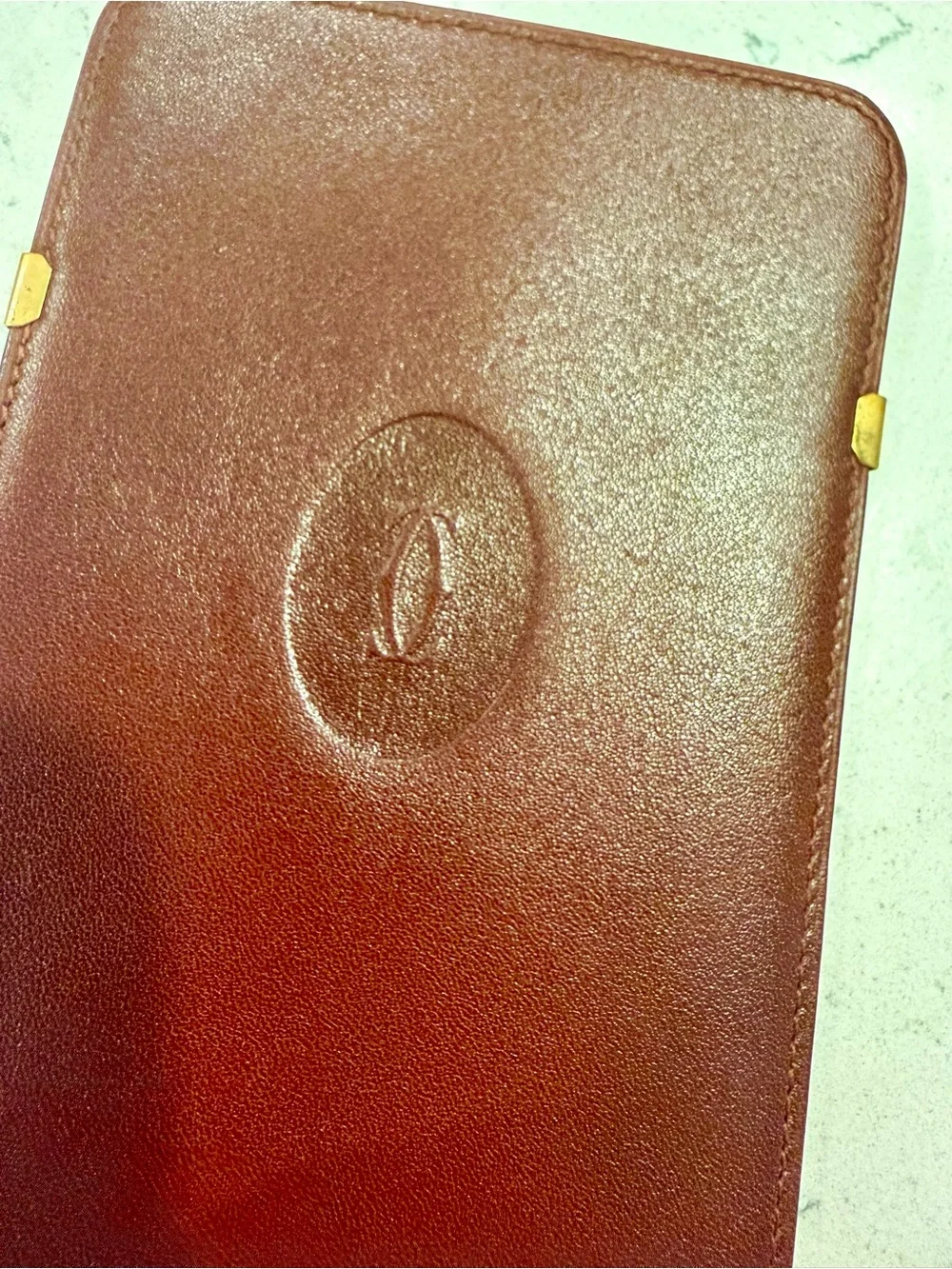 Cartier Vintage Embossed Leather Eyeglass Case with Gold Corner